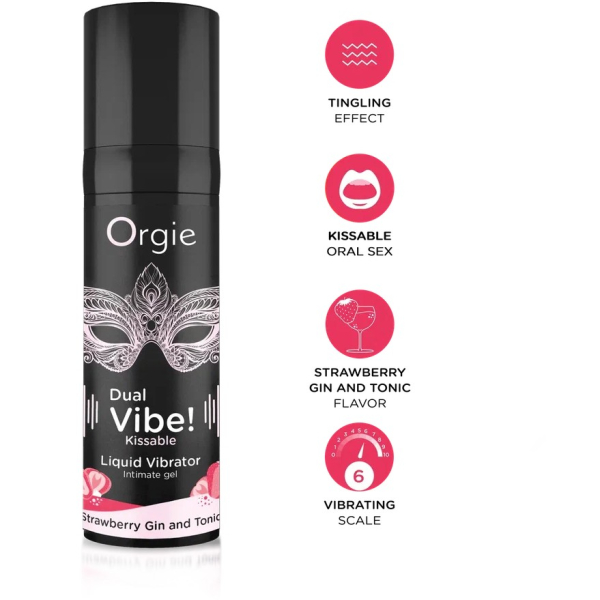 Съедобный жидкий вибратор со вкусом клубники и джин-тоника DUAL VIBE! KISSABLE 15 мл