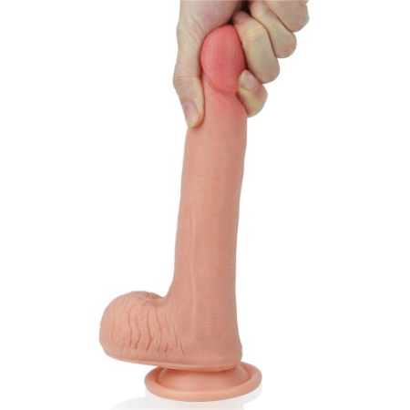 Фаллоимитатор на присоске с мошонкой Dual-Layered Liquid Silicone Nature Cock 21 см