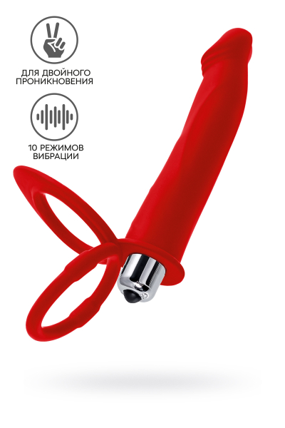 Вибронасадка на пенис для двойного проникновения красная Black&Red