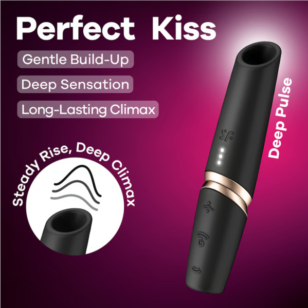 Бесконтактный вакуумный стимулятор клитора золотисто-черный Perfect Kiss Satisfyer 