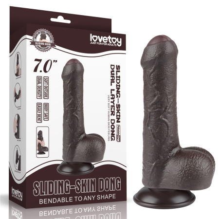 Фаллоимитатор на присоске с мошонкой коричневый Sliding Skin Dual Layer Dong 18,3 см
