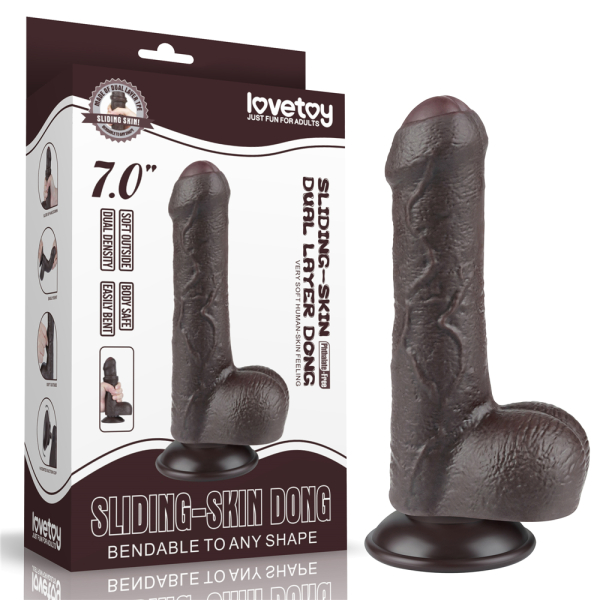 Фаллоимитатор на присоске с мошонкой коричневый Sliding Skin Dual Layer Dong 18,3 см