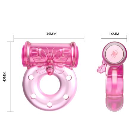Эрекционное кольцо с вибрацией Baile Pink Butterfly Ring