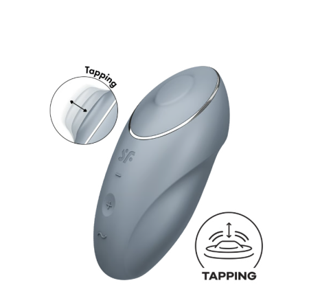 Клиторальный вибростимулятор с пульсацией серо-голубой Tap аnd Climax 1 Satisfyer