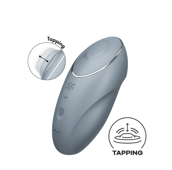 Клиторальный вибростимулятор с пульсацией серо-голубой Tap аnd Climax 1 Satisfyer
