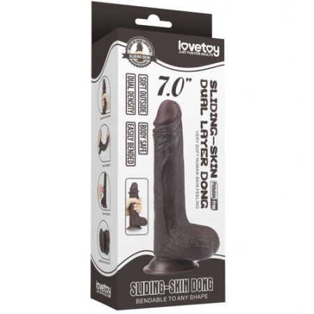 Черный фаллоимитатор на присоске Lovetoy Sliding-Skin Dual Layer Dong 18 см