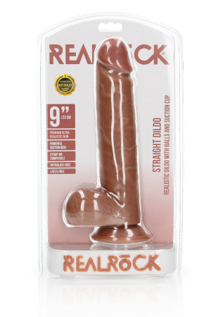 Фаллоимитатор на присоске реалистичный с мошонкой мулат RealRock 23 см