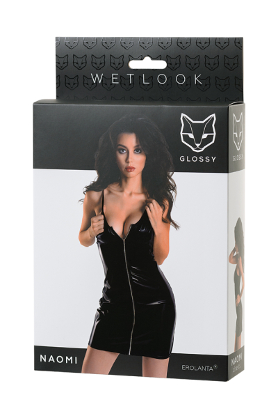 Платье черное Glossy Naomi из материала Wetlook, размер XL