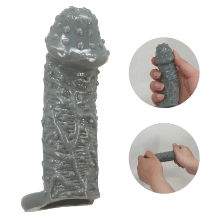 Увеличивающая насадка на пенис с рельефом серая Pretty Love Realistic Penis Sleeve Fogg