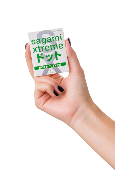 Презервативы анатомической формы с рельефными точками латексные Sagami Xtreme dots Type-E (1 шт)