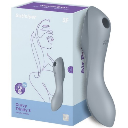 Вакуумный вибростимулятор для клитора и точки G серый Curvy Trinity 3 Satisfyer 