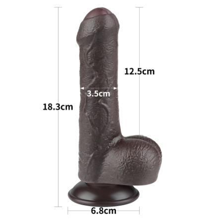 Фаллоимитатор на присоске с мошонкой коричневый Sliding Skin Dual Layer Dong 18 см