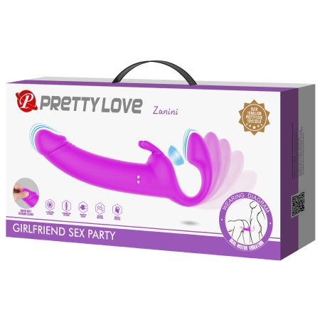Безремневой страпон с вибрацией и клиторальным стимулятором Pretty Love Zanini