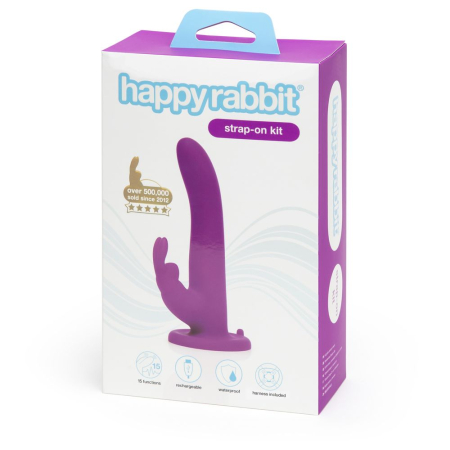 Страпон с вибрацией перезаряжаемый Happy Rabbit Strap-on Kit фиолетовый