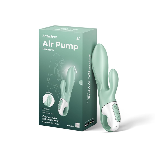 Расширяющийся анальный вибратор зеленый Air Pump Bunny 5 Satisfyer 