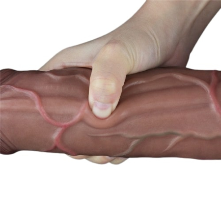 Реалистичный фаллос-мулат с рельефным стволом Lovetoy Silicone Cock 30 см