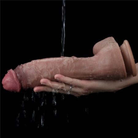 Реалистичный фаллос-мулат с большой мошонкой Lovetoy Silicone Cock 27 см