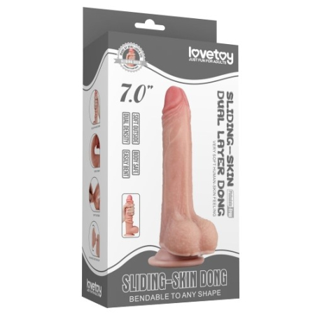 Гнущийся фаллоимитатор с эффектом двойной кожи Lovetoy Sliding-Skin Dual Layer Dong 18 см