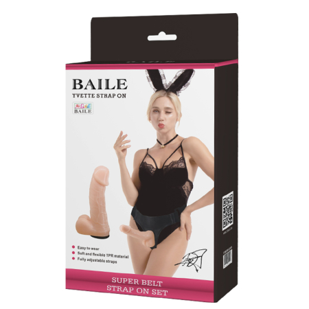 Реалистичный страпон с мошонкой на трусиках Baile Yvette Strap On 