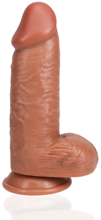 Фаллоимитатор реалистичный с мошонкой на присоске мулат RealRock Extra Thick Straight 20,3 см