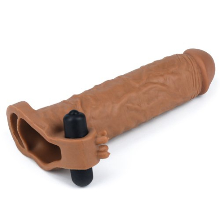 Удлиняющая насадка с вибрацией мулат Super-Realistic Penis + 5 см