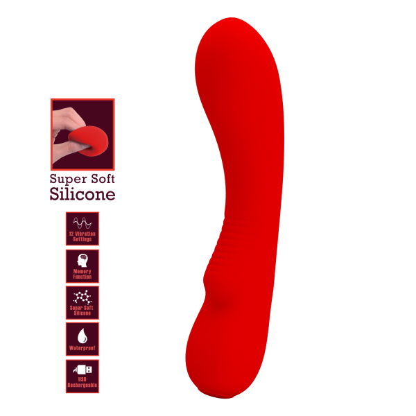 Перезаряжаемый изогнутый вибратор для точки G Pretty Love Matt Super Soft Silicone красный