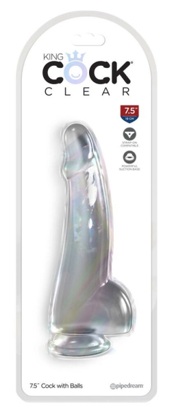 Фаллоимитатор с мошонкой на присоске прозрачный King Cock 7,5“ Cock with Balls