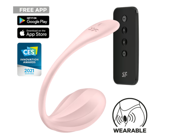 Вагинально-клиторальный смарт-стимулятор для ношения розовый Ribbed Petal Satisfyer 