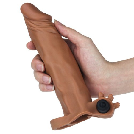 Удлиняющая насадка на пенис с вибрацией мулат X-Tender Penis Sleeve + 6 см