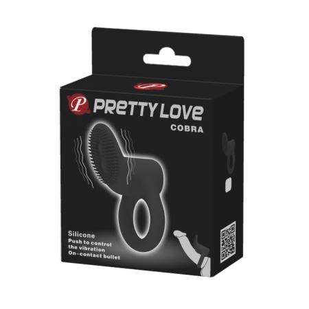 Виброкольцо с клиторальным стимулятором Pretty Love Cobra черное