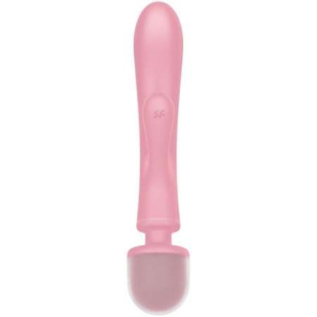 Двусторонний вибратор с клиторальным стимулятором Wand + Rabbit Triple Lover Pink Satisfyer 