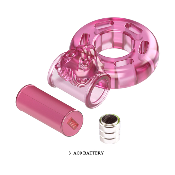 Эрекционное кольцо с вибрацией Baile Pink Bear-Head Vibrating Ring