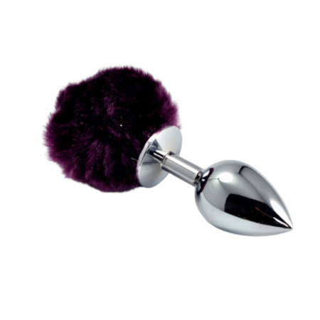 Анальная пробка металлическая с фиолетовым хвостиком Bunny Tail Plug L